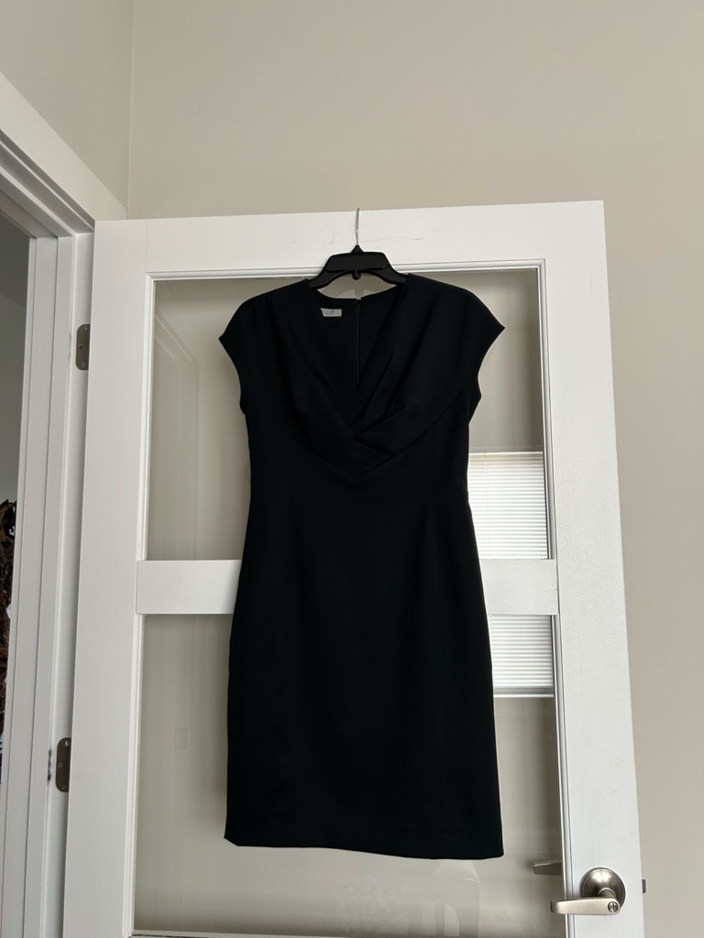 Anne Klein Black Cap-Sleeve Cowl Neck Sheath Midi Dress